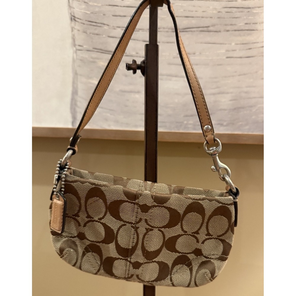 Coach Vintage Y2K Logo Signature Wristlet, Mini Bag Khaki Canvas Zip - Picture 2 of 10